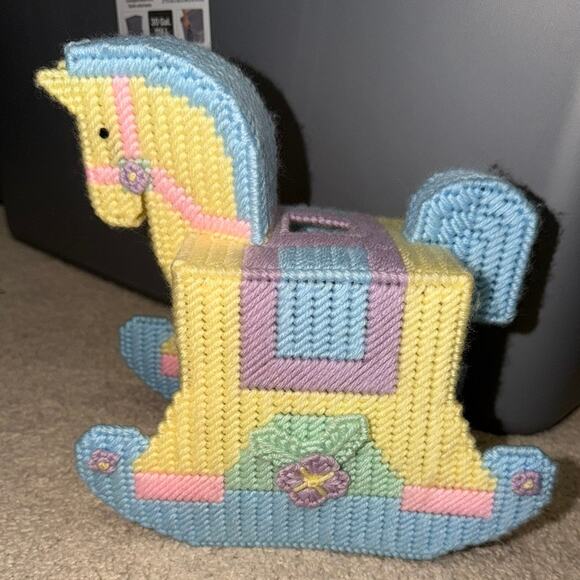None and/or Unknown Other - Vintage Handmade Rocking Horse Nursery Tissue Kleenex Box Cover Baby